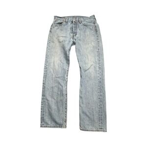 Levis 501 Original Fit Mens W32 L30 Light Wash Blue Denim Straight Leg Jeans